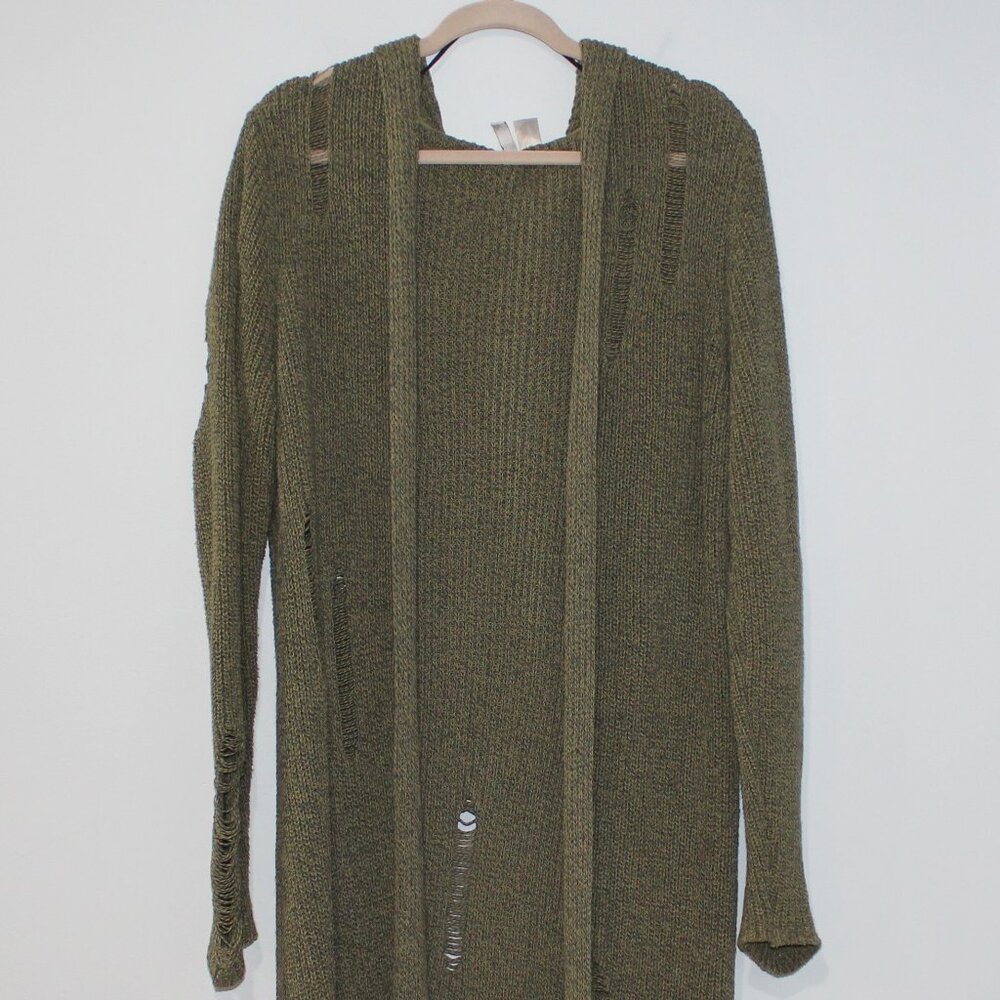 H&M Divided Women's Trash Hooded Cardigan Size Medium Khaki Green Soft Rib Knit